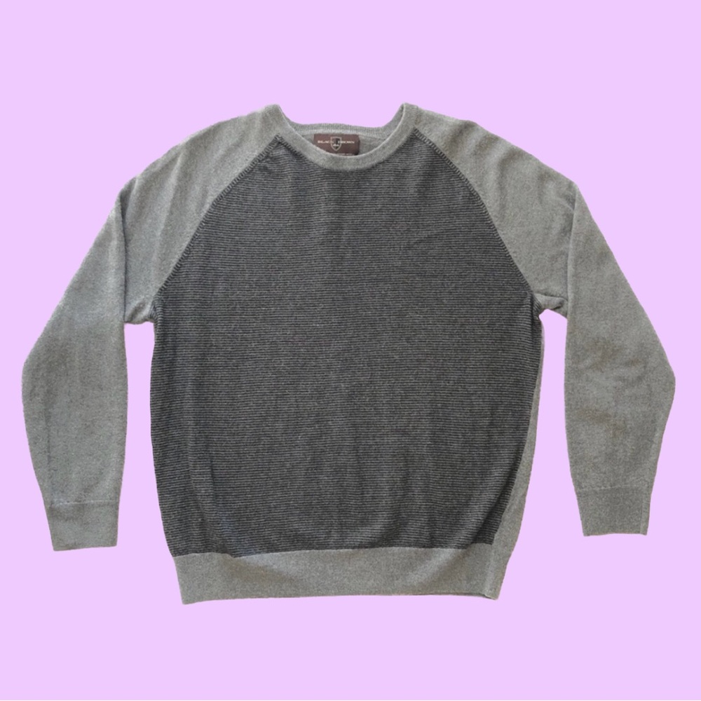 Black Brown 1826 Merino Wool Knit Sweater Grey Colorblock Striped Unisex